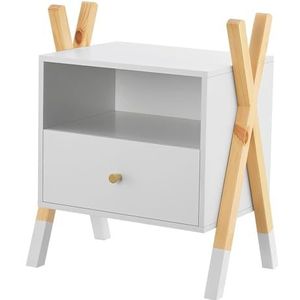 Jamie - Nachtkastje - Wit - Houtkleur - 1 Lade