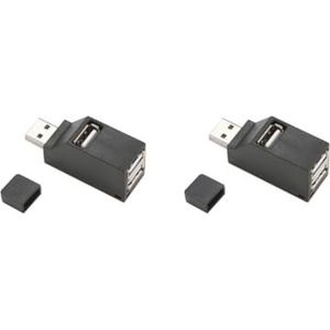2 set Draagbare Hoge Snelheid USB naar 3 poort USB2.0 Hub Splitter Adapter voor PC Zwart
