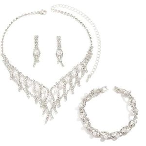 TOEECY Infinity bruidssieradenset kristallen halsketting armband oorbellen bruiloft sieradenset elegante strass dames accessoires, Metaal