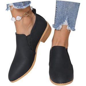 Enkellaarsjes In Grote Maten for Dames Elegante Chelsea Enkellaarsjes Met Blokhak Slip-on Korte Laarzen Vintage Luipaardprint Ankle Boots Dames Enkelschoenen, 36-43 EU(Black,43 EU)