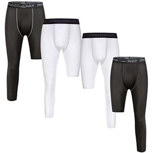 4 PCS Men's 3/4 One Leg Compression Tights Basketball Athletic Running Tights Leggings Base Layer Cool Dry Shorts Legging Compression Pant