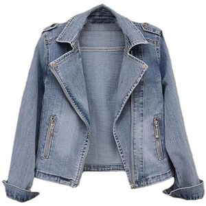 Dvbfufv Vrouwen Herfst Jas Lange Mouwen Vintage Denim Jassen Turn-Down Kraag Denim Jas Rits Bomber Jacket, Lichtblauw, S