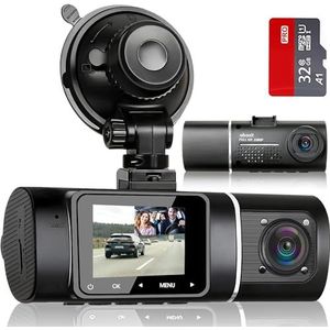 abask J05 Dashcam Auto 1080P dashcam voor binnen met 32 GB SD-kaart, 310 graden groothoekzicht, autocamera met parkeerbewaking, bewegingsdetectie, infrarood nachtzicht, G-sensor, loopopname, HDR, accu