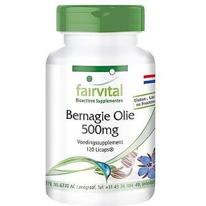 Fairvital | Bernagie olie capsules 500mg - (borage oil, komkommerkruid) - HOOG GEDOSEERD - VEGAN - 120 LiCaps® - rijk aan gamma-linoleenzuur (Omega-6)
