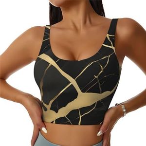 Zwart Marmeren Textuur Gouden Print Comfortabele Vrouwen Sport Vest Yoga Workout Vest Voor Vrouwen Lichtgewicht Zomer, Zwart, S