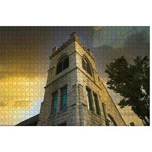 Jigsaw Puzzel 1000 Stuks Op Canvas Gotische Kerk Met Kerktoren en Donkere Storm Speciale Puzzel Voor Volwassenen Jongens Houten Puzzel Volwassenen