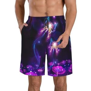 Paarse Butterfly1 Print Heren Zwemmen Shorts Trunks Mannen Sneldrogend Ademend Strand Surfen Zwembroek met Zakken, Wit, XXL