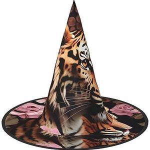 TyEdee Halloween heksenhoed tovenaar spookachtige pet mannen vrouwen, voor Halloween feest decor en carnaval hoeden - dier tijger luipaard print roos bloem