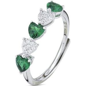 Boccadamo Ring met groene zirkonia en witte zirkonia in hartvorm AN503V, Zilver, Zirkonium