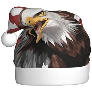 SSIMOO Eagle met Amerikaanse vlag pluche kerstmuts voor volwassenen, feestelijke feesthoed, ideaal feestaccessoire voor bijeenkomsten