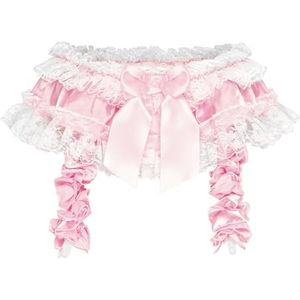 Satini Frilly Kant Sissy Zijdeachtig Satijn Kousenband Jarretelgordel Lingerie Knickers (Babyroze, L)