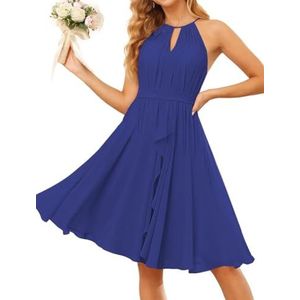 WSEYU Halter Schoolgala Jurken voor Tieners Korte Chiffon Bruidsmeisje Afstuderen Cocktail Party Jurk met Zakken ZM205, koningsblauw, 32