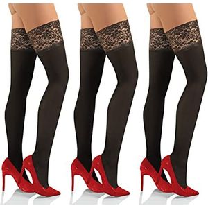 sesto senso 3 paar strapless kousen 50 DEN kant microvezel ondoorzichtig dames, 3-pack - Fumo/grafiet, XL-XXL