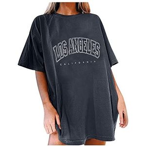 Los Angeles T-shirt - longshirt dames korte mouwen sweatshirt Graphic Tee oversized T-shirts ronde hals los sportshirt Best Friends T-shirts - Los Angeles sweatshirt - tienermeisjes tuniek top lang, grijs, XXL