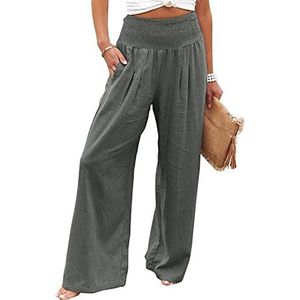QLXDSD Linnen broek lange zomerbroeken voor dames - wijde broeken mode effen broeken elegante zomerbroeken strandbroeken harembroeken joggingbroeken feestelijke broeken (Color : Gray, Size : XL)