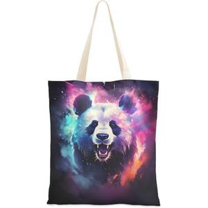KUEJOP Canvas draagtassen Kleurrijke brullende panda multifunctionele herbruikbare canvas tassen gebruiken voor boodschappentassen, boodschappentassen, geschenkzakken, Meerkleurig, One Size