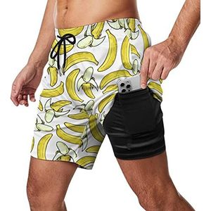 Banana Peel Zwembroek voor heren, sneldrogend, 2-in-1 strandsportshorts met compressieliner en zak