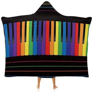 Kleurrijke Piano Toetsenbord Draagbare Deken Hooded Dekens Zachte Warm Voor Volwassenen VThrow Mantel Wrap Winter Voor Thuiskantoor