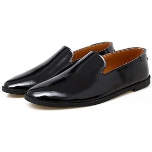 Loafers for heren, puntige neus, effen kleur, PU-leer, rookschoenen, flexibele, lichtgewicht antislip-wandelslip-ons (Color : Black, Size : 44.5 EU)