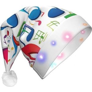 SSIMOO Kleurrijke Muzieknoten 1 Kerstfeest Hoed - Volwassen Gloeiende Kerstman Hoed Met Led Lichten,Feestelijke Partij Accessoires