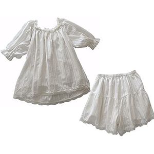 STJDM Nightgown,Cute Women Pajama Sets Cotton Ruffle Tops+Shorts Lace Pyjamas set Sleepwear Loungewear