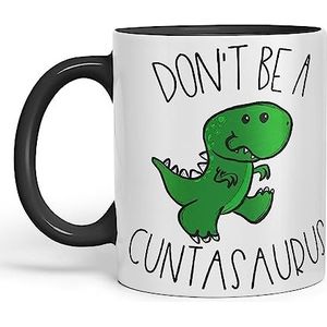 Vixar Don't Be A Cuntasaurus dinosaurus mok, brutale spreuken, volwassen humor onbeleefd grappig keramiek 330 ml gekleurde mok beker geschenk thee koffie kerst kantoor thuis grap (zwart)