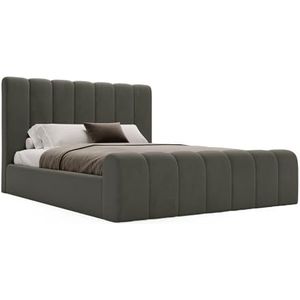 Emporius Gestoffeerd bed 140x200 Valetta - bed met opbergruimte, hoofdeinde, luxe bed met lattenbodem en bedlade - tweepersoonsbed, fluwelen - Donkergrijs (Amor Velvet 4321)