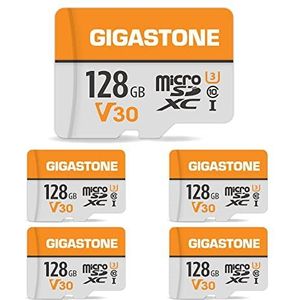 Gigastone 128GB micro SD geheugenkaart 5-Pack, geschikt voor Nintendo Switch Camera GoPro DJI Drone, Hoge snelheid 95 MB/s voor 4K UHD Video, A1 U3 C10 Micro SDXC Kaart met Mini Case en SD Adapter