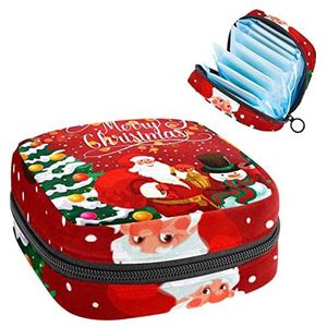 Maandverband Opbergtas, Menstruatie Cup Pouch Tampon Bag, Periode Pads Houder Organizer voor Vrouwen Meisjes, Rode Kerstboom Kerstman Sneeuwman