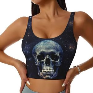 ETASUIOL Skull and Stars Print High Impact sportbeha voor vrouwen, ingebouwde gewatteerde ondersteuning, perfect voor yoga, hardlopen en fitness, Zwart, S
