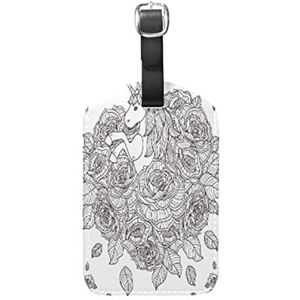 Witte bloem eenhoorn bloemen lederen bagage koffer tag ID label voor reizen (2 stuks)