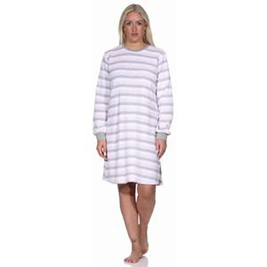 Normann Badstof nachthemd voor dames, lange mouwen, met boorden, blokstrepenlook, ook in grote maten, roze, 44/46
