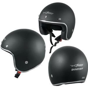 A-Pro Motorhelm Jet, ECE 22-05 goedgekeurd, zwart mat, Custom Scooter Naked, maat S