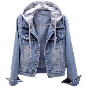 Pegsmio Dames denim jas lente herfst korte jas jeans jassen tops losse lange mouwen overjas bovenkleding, BlueCap, L