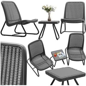 tectake® - Tuinmeubelset voor 2 personen - Buitenmeubels weerbestendig voor balkon - Tuinloungeset - Terrasmeubilair - Zitgroep met 2x loungestoelen en 1x tuintafel bijzettafel - rotan look - grijs