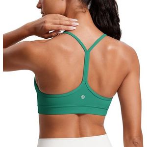 CRZ YOGA Vrouwen Low Impact Strappy Gewatteerde Sport BH Y Racer Back Spaghetti Riemen Yoga BH Tops Cascadia Groen M