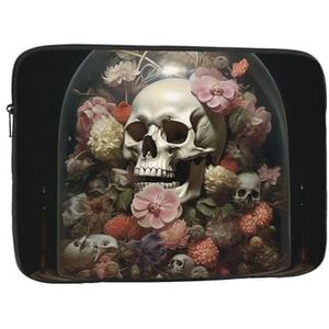 Skull in Glass Laptop Sleeve Bag voor Vrouwen, Schokbestendige Beschermende Laptop Case 10-17 inch, Lichtgewicht Computer Cover Bag, ipad case, Zwart, 10 inch