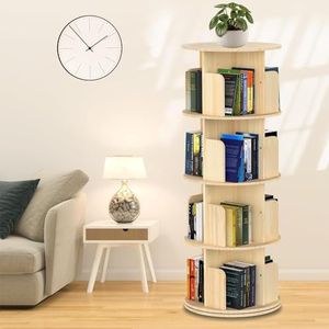 Boekenplank 4-laags boekenkast Baffle-ontwerp 360 ° roterende boekenplank voor thuiskantoor 40x40x130 cm Vloerstaande boekenplank
