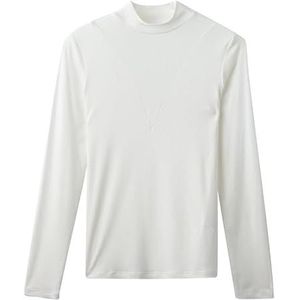 Lewey Dames lange mouwen semi-coltrui effen kleur slank getailleerd basic T-shirt Top, Grijs, XXL
