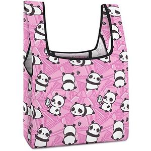 Leuke Panda's Patroon Herbruikbare Boodschappentassen Opvouwbare Boodschappenzakken Grote Vouwen Up Tote Bag met Lange Handvatten
