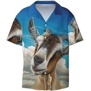 TyEdee Blauwe schapenprint print heren korte mouw overhemden met zak casual button down shirts business shirt, Zwart, S