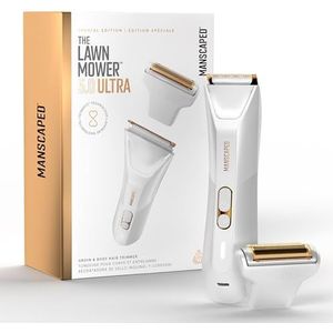 MANSCAPED® The Lawn Mower® 5.0 ULTRA Lies- en lichaamshaartrimmer – SkinSafe® -trimmer met twee koppen en foliemessen, waterdichte natte/droge trimmer, oplaadbaar via USB-C met reisetui, Wit