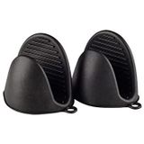 Ovenhandschoen dikker siliconen pannenlap mini ovenwanten hittebestendige knijphoezen voor bakken, koken, BBQ grillen (zwart)