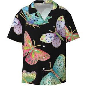 YQxwJL Luipaard Patroon Print Mens Casual Button Down Shirts Korte Mouw Rimpel Gratis Zomer Jurk Shirt met Zak, Juwelen vlinders, XXL