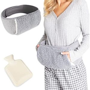CityComfort Draagbare warmwaterkruik menstruatiepijn riem pluche warmwaterzak zakje met pluizige taillehoes en handzakken omwikkeld voor endometriose maagkrampen (grijs)