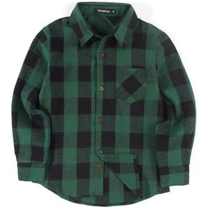 Spring&Gege Jongens Casual Lange Mouw Geruit Flanel Button-Downshirt voor Kinderen (5-14 jaar)