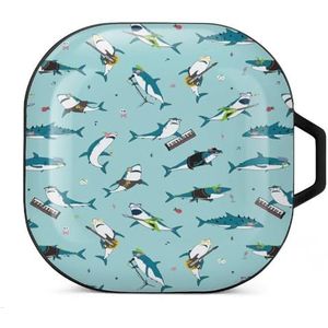 Shark with Rock N'roll Objects Oordopjes Hoesje Compatibel met Samsung Hard Shell Beschermhoes Zwart-Stijl