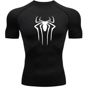 MIDUNU Spider T-shirt met korte mouwen voor heren, ademend, sneldrogend, sporttop, krachttraining, trainingspak, compressieshirt voor heren, 1, L