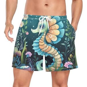 Niigeu Cartoon Baby Seahorse Fish mannen zwembroek shorts sneldrogend met zakken, Leuke mode, M