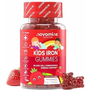 IJzergummies voor Kinderen - IJzer- & Vitamine C-supplement voor Kinderen - Energie & Immuunsysteem - Vegan - 1 Maand - 30 Kauwbare Kindervitamines - IJzer voor Kinderen - Iron - van Novomins